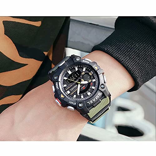 SMAEL Men's Analog-Digital Sport Watch Outdoor Military Army Green Wristwatch with Alarm Dual Time Waterproof LED Stopwatch - Image 3