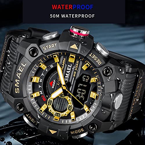 SMAEL Men's Analog-Digital Sport Watch Outdoor Military Army Green Wristwatch with Alarm Dual Time Waterproof LED Stopwatch - Image 5