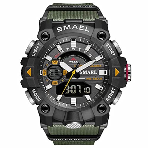 SMAEL Men's Analog-Digital Sport Watch Outdoor Military Army Green Wristwatch with Alarm Dual Time Waterproof LED Stopwatch - Image 1