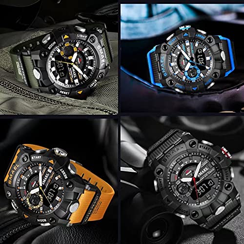 SMAEL Men's Analog-Digital Sport Watch Outdoor Military Army Green Wristwatch with Alarm Dual Time Waterproof LED Stopwatch - Image 2