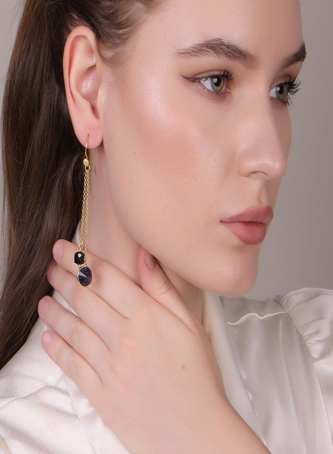DuaBlue Sunstone Gold-Plated Handcrafted Earrings - Contemporary Minimalist Jewelry for Women - Image 3