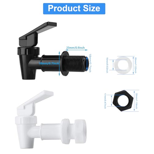 OHOH 4 Sets BPA-Free Replacement Cooler Faucet Water Bottle Jug, Reusable Spigot Spout Water Beverage Lever Pour Dispenser Valve Crock Tap(2 Black and 2 White) - Image 3