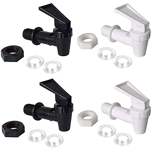 OHOH 4 Sets BPA-Free Replacement Cooler Faucet Water Bottle Jug, Reusable Spigot Spout Water Beverage Lever Pour Dispenser Valve Crock Tap(2 Black and 2 White) - Image 1