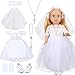 RoundFunny 7 Pcs 18 Inches American Doll Clothes Outfit First Communion Dress with Matching Headband Veil Bracelet Shoes Socks Necklaces Fit 18 Inches Dolls Doll Not IncludedFloral Headband - Image 2