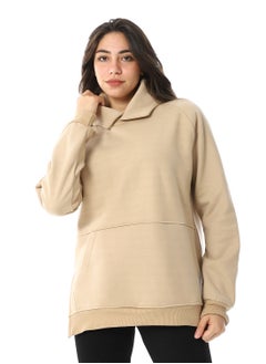Andora Long Sleeves Slip On Fleeced Plain Hoodie _ Beige  - Image 1