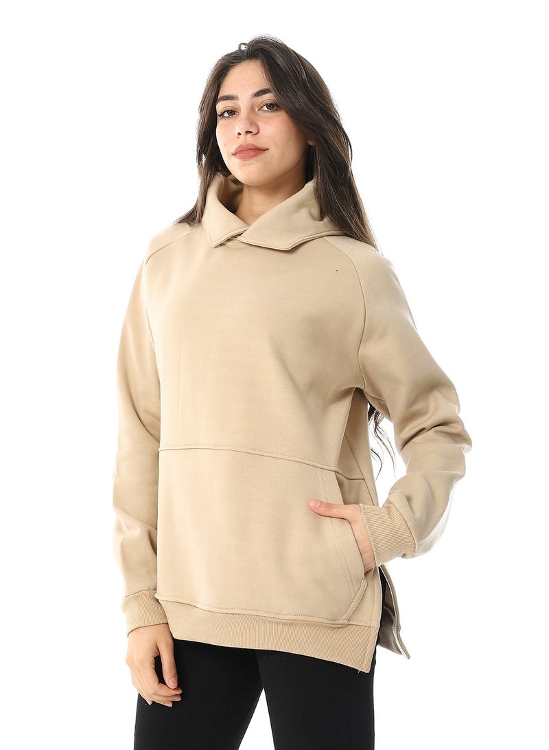 Andora Long Sleeves Slip On Fleeced Plain Hoodie _ Beige - Image 2