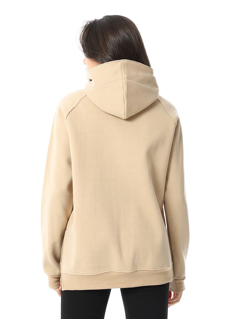 Andora Long Sleeves Slip On Fleeced Plain Hoodie _ Beige - Image 3
