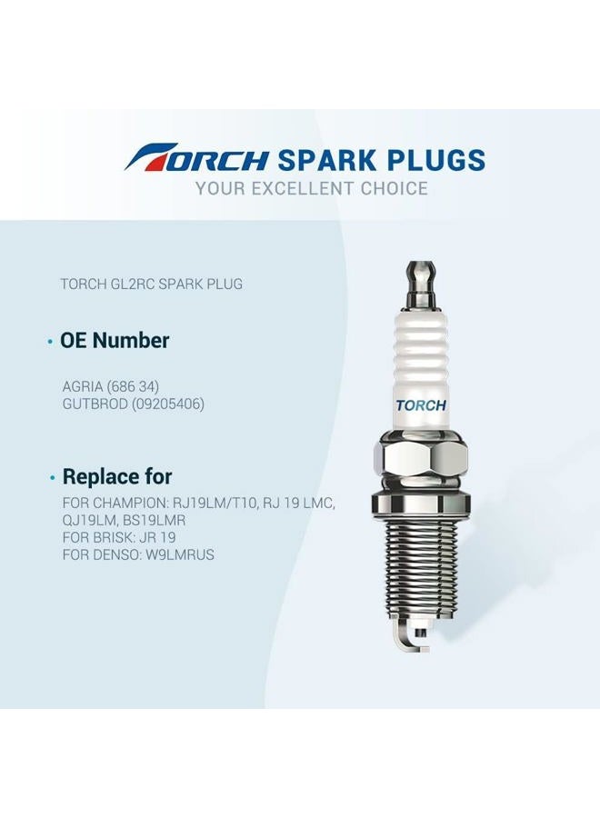TORCH GL2RC Spark Plug, Car Spare Parts, Replaces NGK 5798/BR2-LM Spark Plug, by CHAMPION RJ19LM/T10, QJ19LM, RJ19LMC Spark Plug; by BRISK JR19; by DENSO W9LMRUS, OEM - Image 2