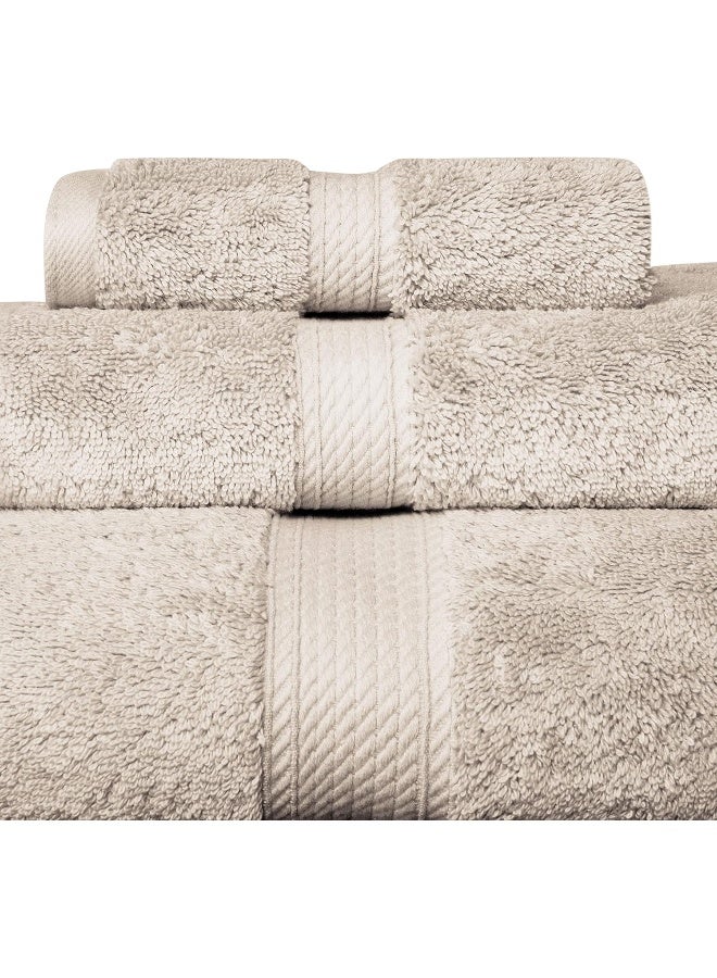 Superior Egyptian Cotton Pile 3 Piece Towel Set Includes 1 Bath 1 Hand 1 Face TowelWashcloth Ultra Soft Luxury Towels Thick Plush Essentials Guest Bath Spa Hotel Bathroom Stone - Image 2