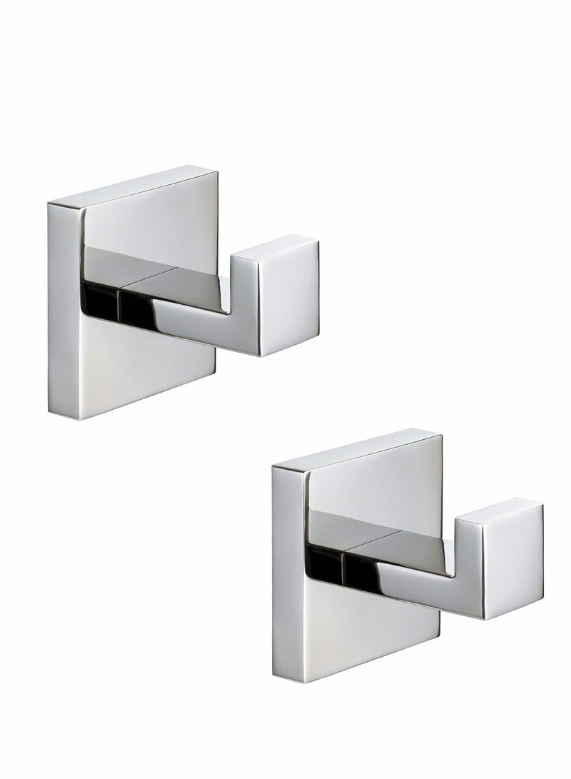 Excefore Bathroom Hooks, Towel Robe/Coat Clothes Hook Chrome Polished Stainless Steel Square Hanger Wall Hooks Heavy Duty for Bath Kitchen Bedroom Garage Hotel Wall Mounted, 2 Pack  - Image 1