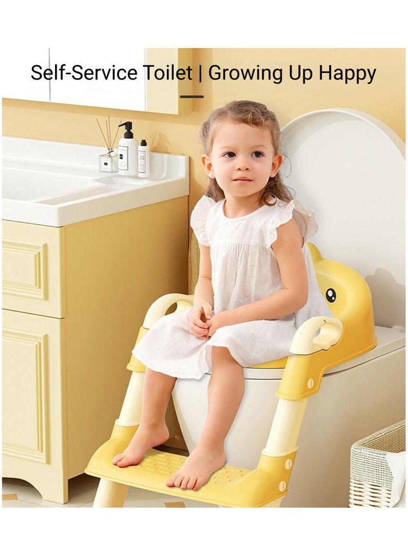 Children's potty baby seat with adjustable ladder, potty adapted, comfortable PU cushion, foldable storage, non-slip and stable, yellow color - Image 2