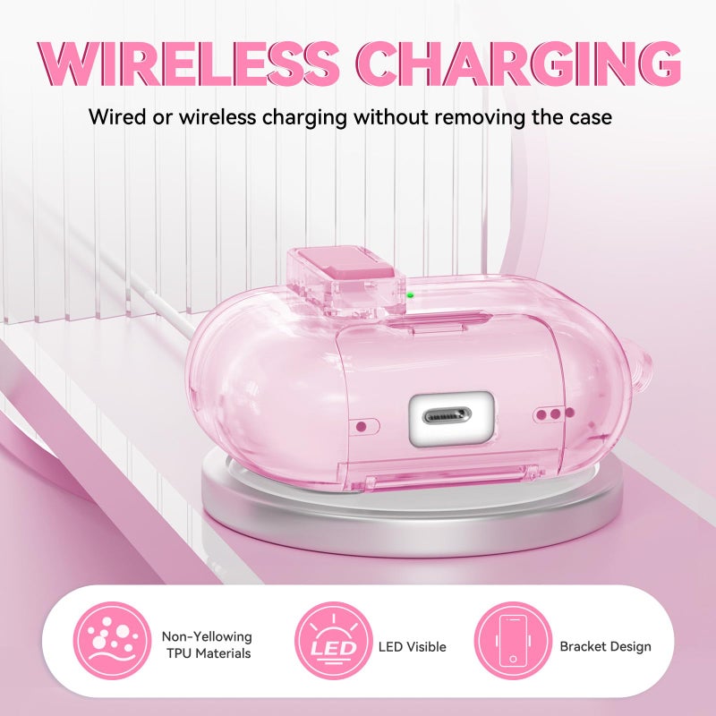 Joremx for Airpods Pro 3 Case 2025 Clear, Joremx Cute Soft TPU Cover for Airpods Pro 3rd Generation Case Cover with Cleaning Kit Lock & Bling Keychain, Phone Holder Function (Lock Pink) - Image 4