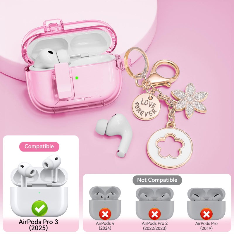 Joremx for Airpods Pro 3 Case 2025 Clear, Joremx Cute Soft TPU Cover for Airpods Pro 3rd Generation Case Cover with Cleaning Kit Lock & Bling Keychain, Phone Holder Function (Lock Pink) - Image 3