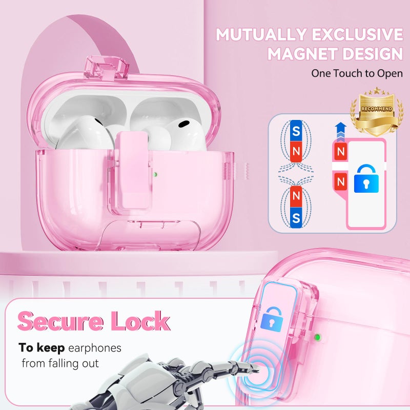 Joremx for Airpods Pro 3 Case 2025 Clear, Joremx Cute Soft TPU Cover for Airpods Pro 3rd Generation Case Cover with Cleaning Kit Lock & Bling Keychain, Phone Holder Function (Lock Pink) - Image 5