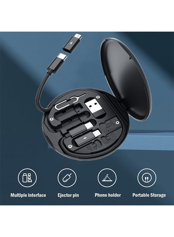 USB Cable Conversion Storage Box, 60W Fast Charging Cable Case Aluminum Alloy Convertor Contains Card Slot, Multifunctional Data Transfer storage Box with Phone Holder (Black)  - Image 4