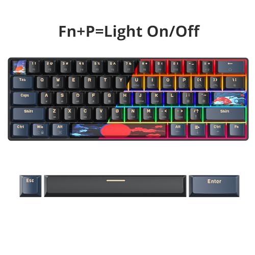 surmen 60% Gaming Keyboard 60 Percent, Wired Mini Mechanical Keyboard with Linear Red Switches PBT Keycaps for PC Gamer Typist (Blue Samurai B/Rainbow Led) - Image 3