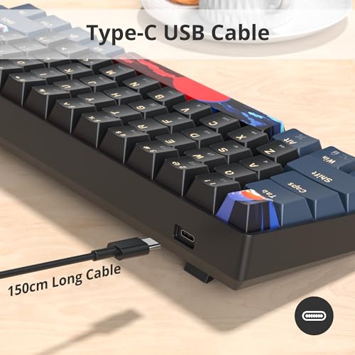 surmen 60% Gaming Keyboard 60 Percent, Wired Mini Mechanical Keyboard with Linear Red Switches PBT Keycaps for PC Gamer Typist (Blue Samurai B/Rainbow Led) - Image 5