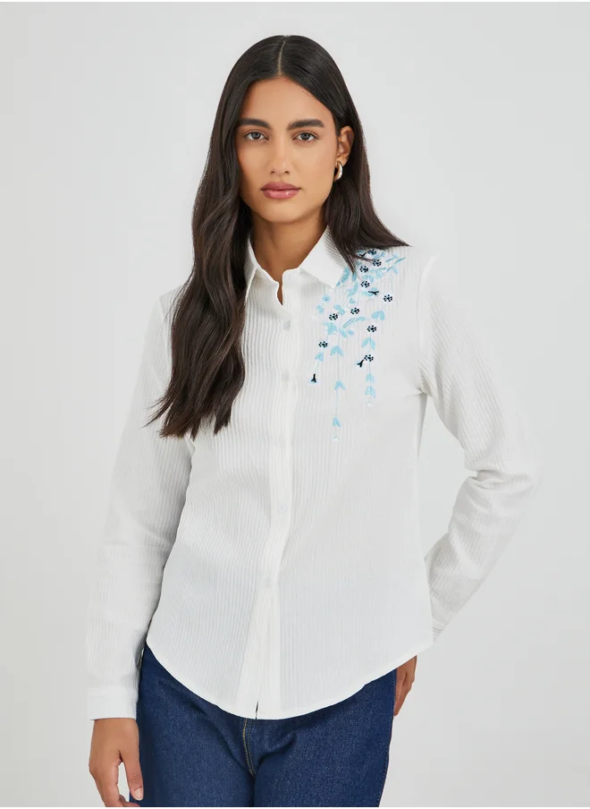 Styli Styli Floral Embroidered Buttoned Shirt