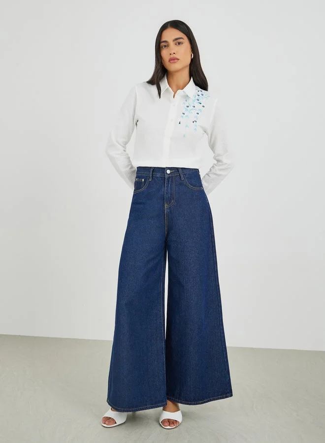 ستايلي قميص ستيلي مطرز بالزهور بأزرار