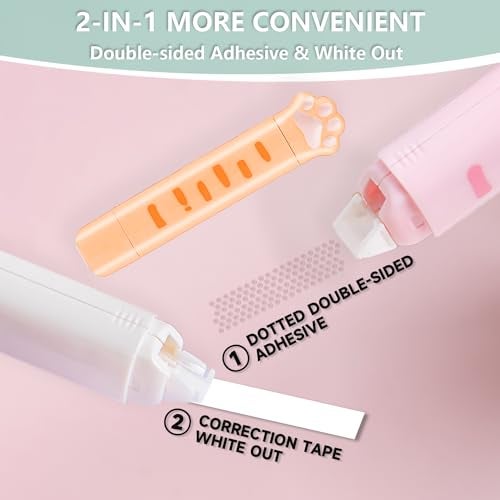 PANDENNER 2 in 1 Correction Tape and Double Sided Tape Roller, Cute Quick Dry Japan White correction tape,with Permanent Double Sided Adhesive Tape Roller,for School Office Supplies - Image 2