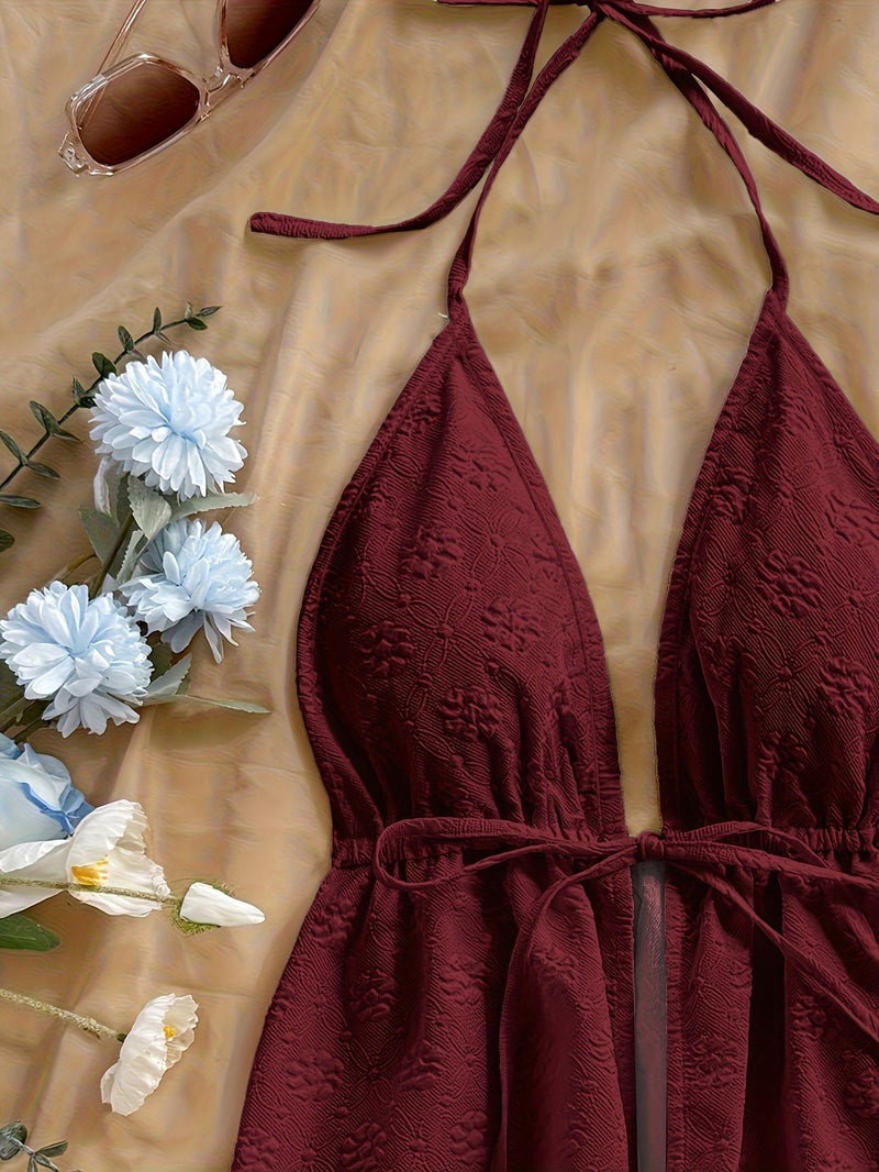 Solid Floral Texture Cute Top And Shorts Set - Image 3