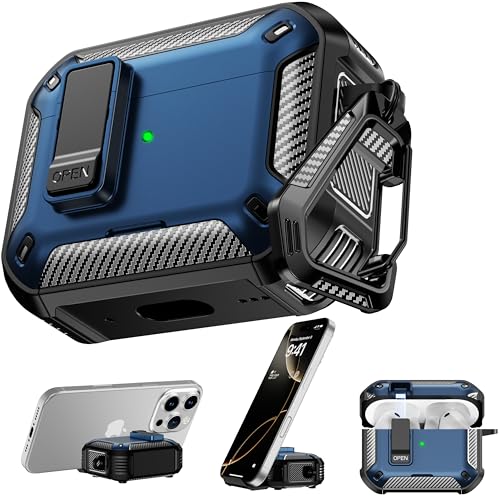 RFUNGUANGO AirPods Pro 3 Case, Compatible with Apple AirPods Pro 3rd Generation(2025) Protective Case with Phone Holder & Cleaning Kit, Magnetic Automatic Lock, Compatible with Magsafe, Blue - Image 1