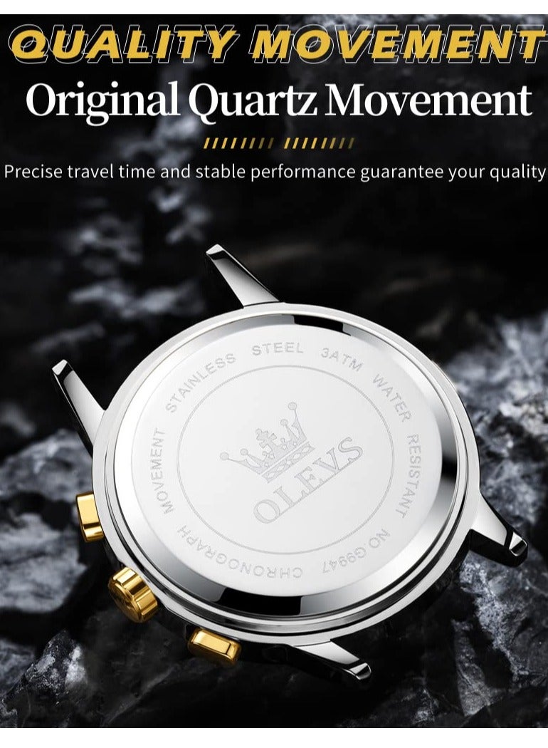 أوليفز ساعة OLEVS للرجال كرونوغراف فاخرة تناظرية كوارتز من الفولاذ المقاوم للصدأ ومقاومة للماء 9947 - Image 4