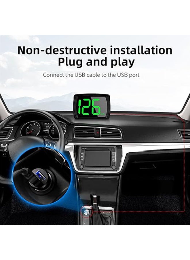 عداد السرعة الذكي GpS عالي السرعة، شاشة رقمية كبيرة عرض رأسي عالي الوضوح لجميع السيارات، توصيل وتشغيل كابل - Image 3