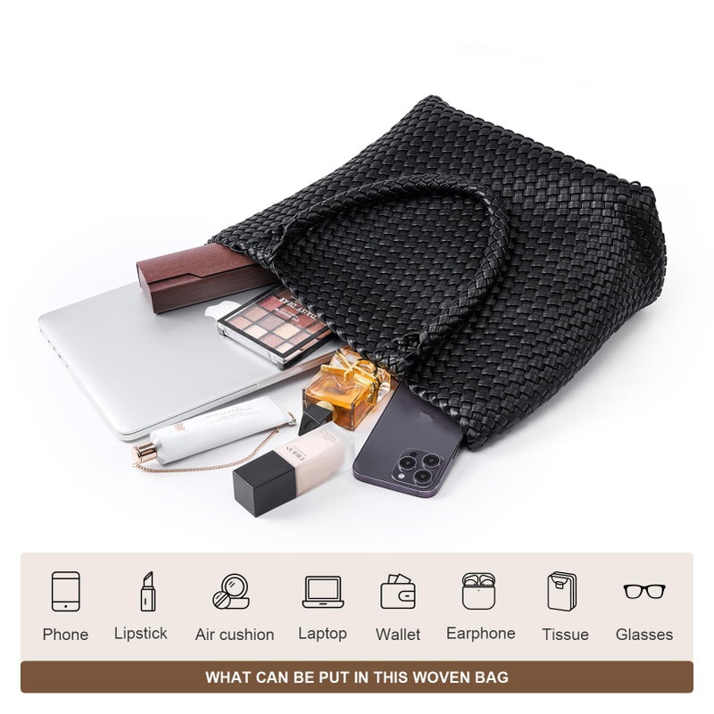MELOLILA Woven Purses for Women Large Designer Purse Large Woven Tote Bag Weave Leather Handbag - Image 3