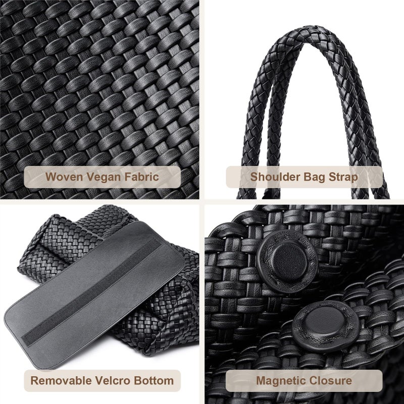 MELOLILA Woven Purses for Women Large Designer Purse Large Woven Tote Bag Weave Leather Handbag - Image 4