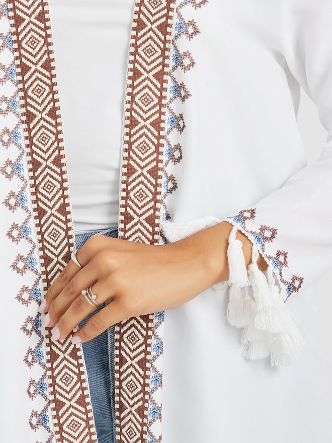 Styli Styli Embroidered Midi Length Kimono with Tassel Trim  - Image 3