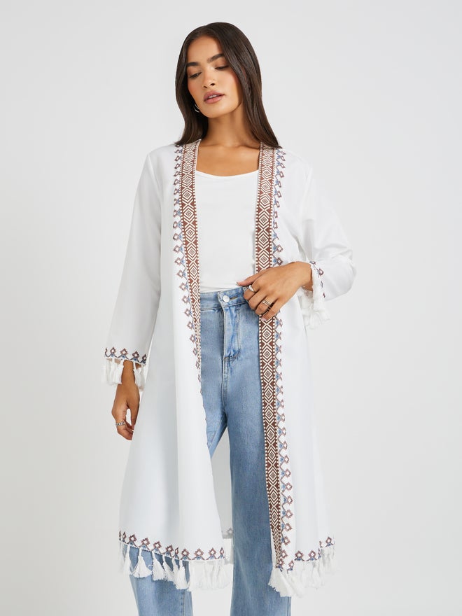 Styli Styli Embroidered Midi Length Kimono with Tassel Trim  - Image 2