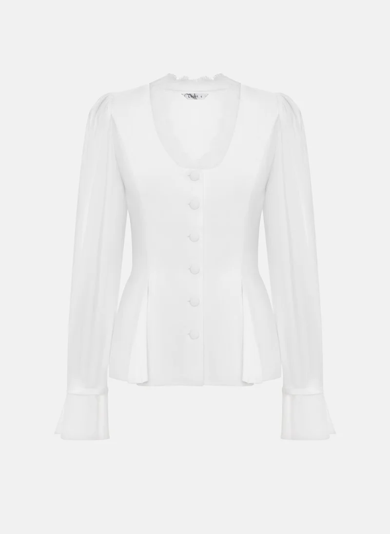 Lichi  Fitted blouse with voluminous sleeves and lace for Women | Best Price UAE