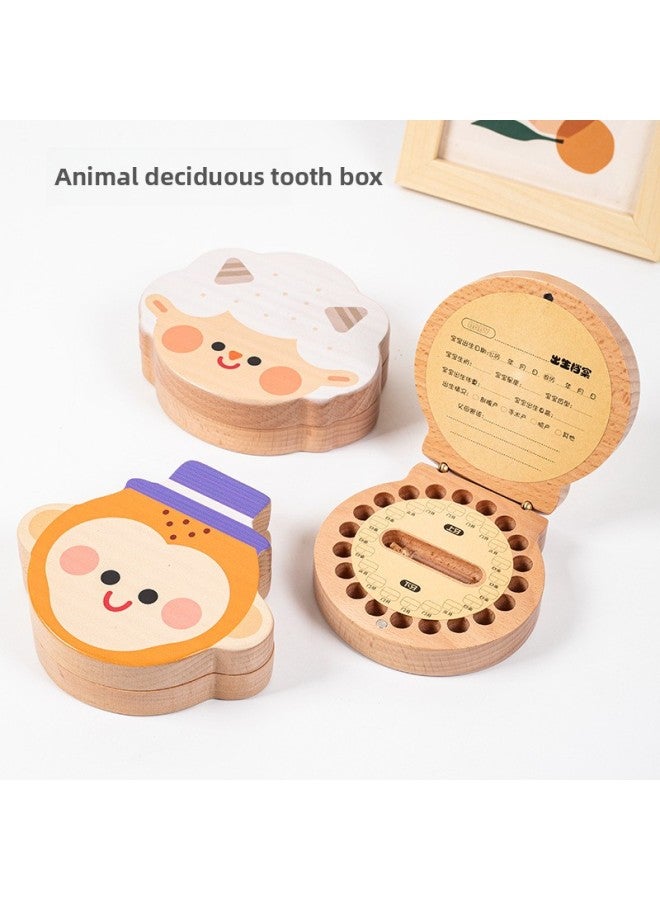 Mengqu Children's Milk Teeth Storage Box Baby's Fairy Hair Umbilical Cord Wooden Preservation Commemorative Box Boys And Girls Clip Cotton-Color:Meng Fun Milk Teeth Box-Monkey