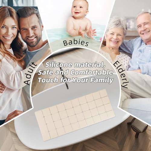 MeimeiDe Bathtub Mat Non-Slip Silicone Soft Odorless Large Bath Mat No Suction Cups for Refinished,Reglazed and Textured Shower Mats Non Slip Extra Long Tub Mat (16x40inch Beige) - Image 2