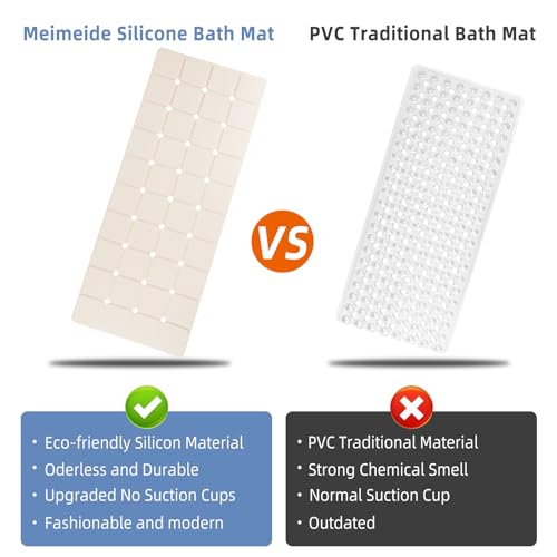 MeimeiDe Bathtub Mat Non-Slip Silicone Soft Odorless Large Bath Mat No Suction Cups for Refinished,Reglazed and Textured Shower Mats Non Slip Extra Long Tub Mat (16x40inch Beige) - Image 5