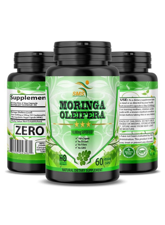 SMSHEALTHPRODUCTS.com Moringa Capsules Equiv to 10,000 mg Moringa Powder - Immune Support Green Superfood Moringa Oleifera Pills Rich Antioxidant Properties Vegan Friendly Anti Aging Support - 60 Capsules by SMS - Image 4