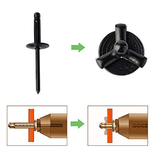 ISPINNER 50pcs 3/16" x 4/5" Large Head Tri-Fold Exploding Aluminum Pop Rivets (Black) - Image 4