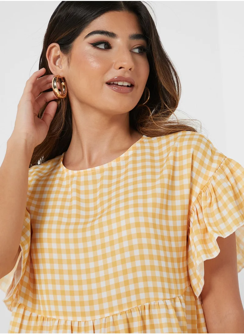 boohoo Checked Ruffle Detail Tiered Dress