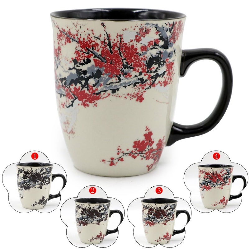 Asmwo Color Changing Heat Sensitive Magic Funny Art Mug Large Coffee Tea Plum Blossom Porcelain Mugs for Women Mom grandma Gifts 16oz Black Change Glow Red Cups - Image 3