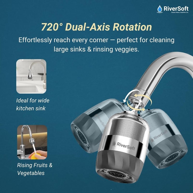 RiverSoft Ecoblu NEO EB-06 Tap Extension for Kitchen Sink | 3 Flow Modes| Built-in Filter | 720° Rotatable Kitchen Tap Extender | Water-Saving Faucet Extension for Kitchen - Image 3