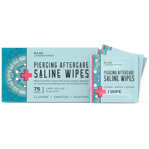 BASE LABORATORIES Piercing Aftercare Wipes Cleanses Sanitizes Piercing Cleaner Wipes for Nose Ear Lips Saline Solution for Piercings Keloid Bump Removal Piercing Bump Treatment 75 Wipes - Image 2