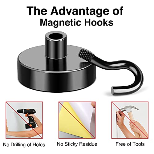 MIKEDE Black Magnetic Hooks Heavy Duty, 30Lbs+ Strong Neodymium Magnets with Metal for Refrigerator,Super Cruise Hanging, Kitchen, Storage - Pack of 130 - Image 5