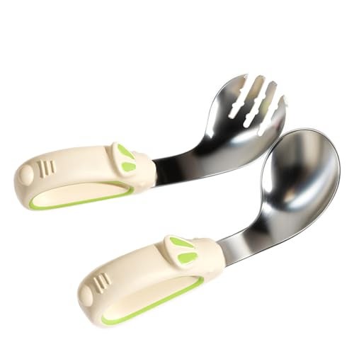 BabySafeHouse Stainless Steel Spoon & Fork- Easy Grip Utensils for Infants & Toddlers to Encourage Independent Eating (6 Months- 2 Years) - Image 1