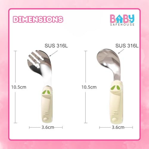 BabySafeHouse Stainless Steel Spoon & Fork- Easy Grip Utensils for Infants & Toddlers to Encourage Independent Eating (6 Months- 2 Years) - Image 2