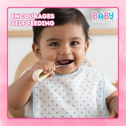 BabySafeHouse Stainless Steel Spoon & Fork- Easy Grip Utensils for Infants & Toddlers to Encourage Independent Eating (6 Months- 2 Years) - Image 3