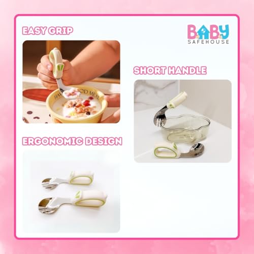 BabySafeHouse Stainless Steel Spoon & Fork- Easy Grip Utensils for Infants & Toddlers to Encourage Independent Eating (6 Months- 2 Years) - Image 4