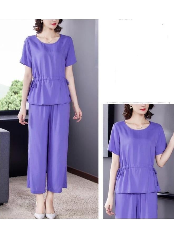 2 Piece Cotton Silk Pants and Blouse  for Women Fashionable Casual Middle-aged - Image 2