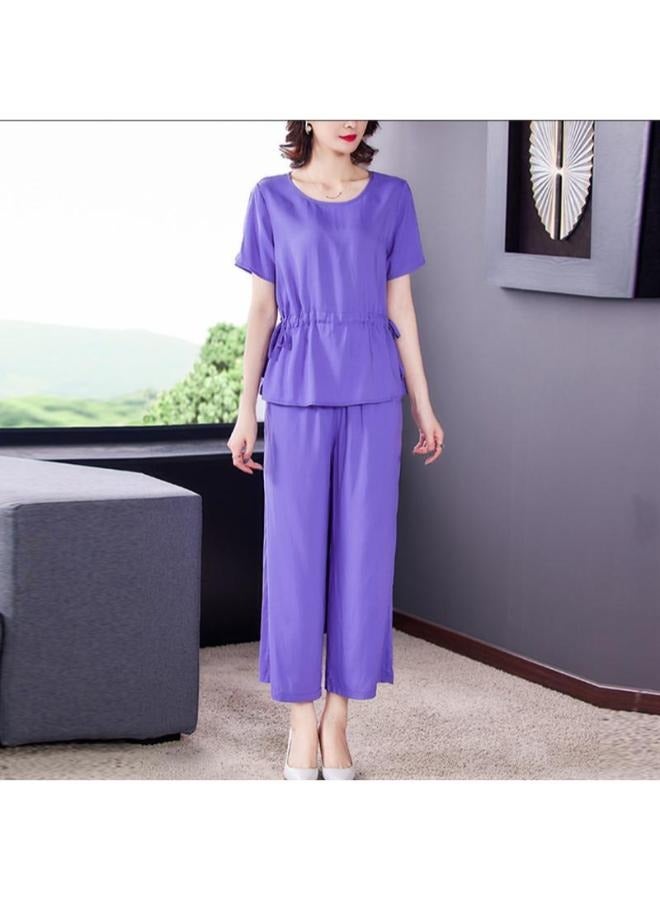 2 Piece Cotton Silk Pants and Blouse  for Women Fashionable Casual Middle-aged - Image 1