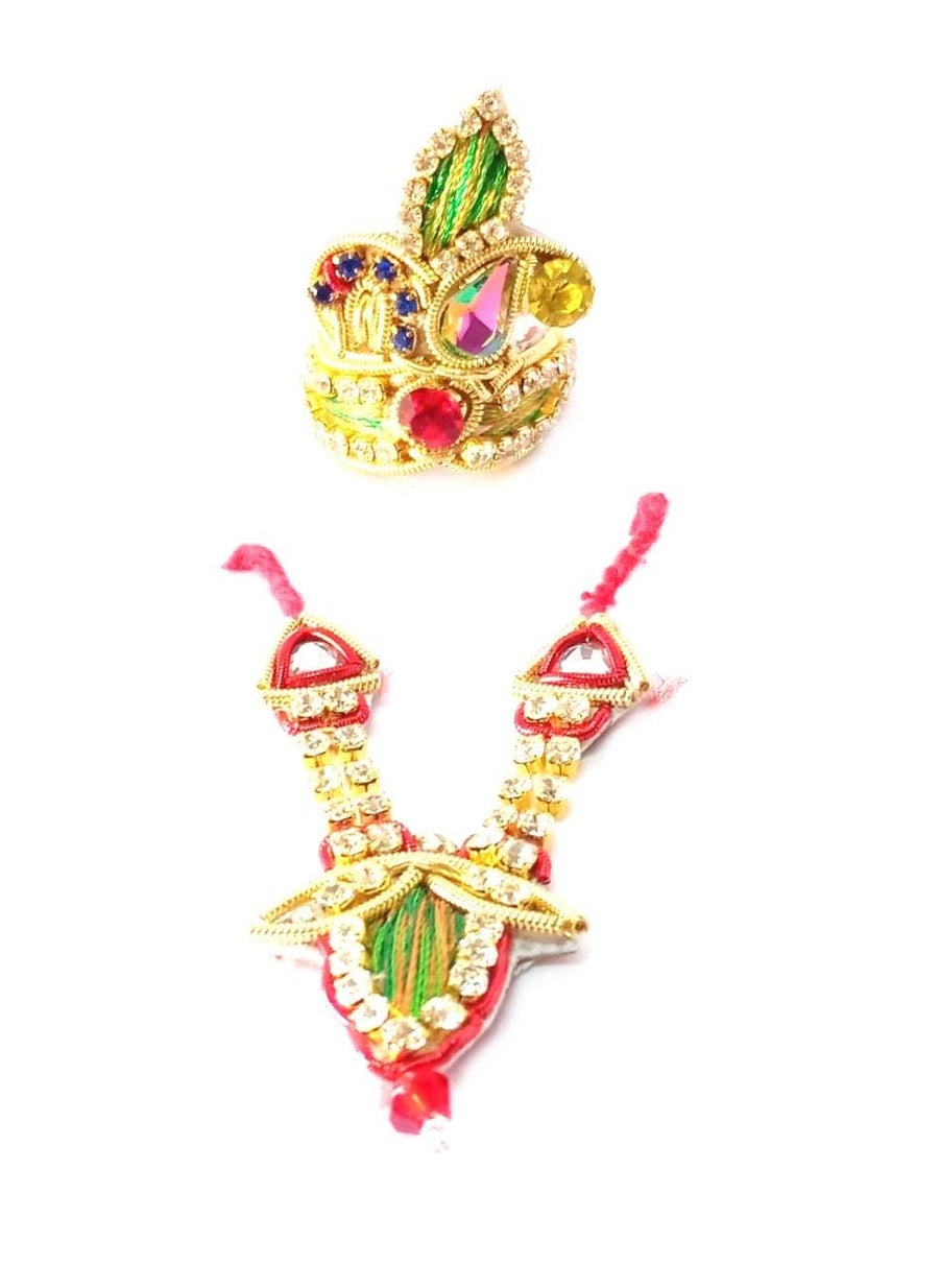 MNAONLINE1931 MNAONLINE1931 Elegent Zari Mukut Mala Set for Laddu GopalHeavy Diamond Mukut Mala Set  - Image 1